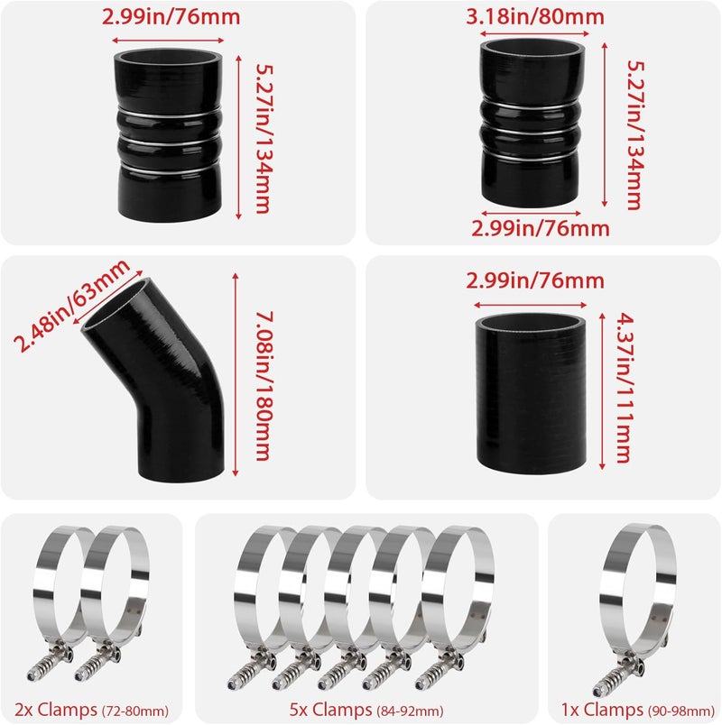 DOCAS Turbo Intercooler Pipe and Boot Kit CAC tubes Powerstroke Compatible with 2003 2004 2005 2006 2007 Ford 6.0L F250 F350 F450 F550 - Silver - Image 5